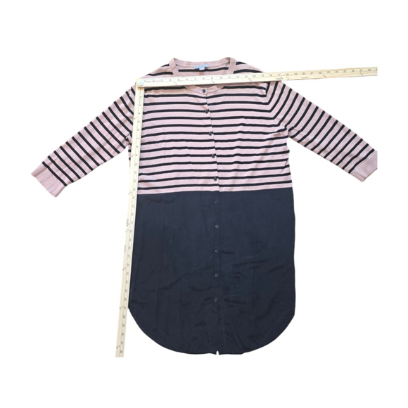 Women's COS Striped Beige Black Sweater 100% Silk Contrast Bottom Tunic SMALL - Picture 3 of 8